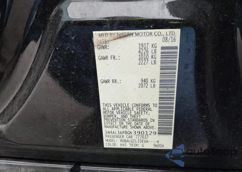 2016 Nissan Altima 2.5 S z USA, uszkodzony, nr VIN 1N4AL3AP8GN390129